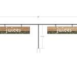 Natural Collection's T-Bracket outrigger dimensions are 13.75" tall by 48" wide. The hanging sign is 4" tall by 19" wide.