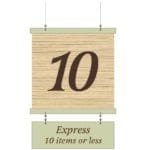 Traditional Collection's double-sided checkstand sign with text "Express Lane," and "10 items or less," printed on 6 mil PVC