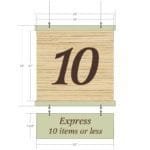 Traditional Collection's double-sided checkstand sign that is 23" tall by 23" wide with the pendant 7.5" tall by 22" wide.