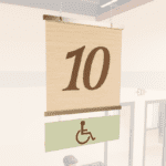 Traditional Collection's double-sided hanging checkstand sign for the ADA Lane with background & side digitally printed.