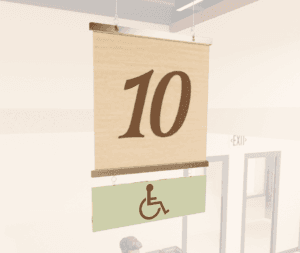 Traditional Collection's double-sided hanging checkstand sign for the ADA Lane with background & side digitally printed.