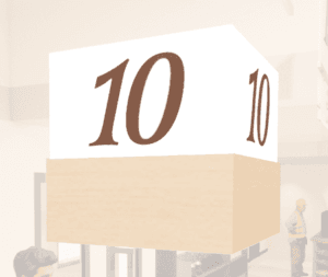 Traditional Collection's white acrylic checkstand cube for the Checkout Lane with digitally printed brown vinyl media numbers