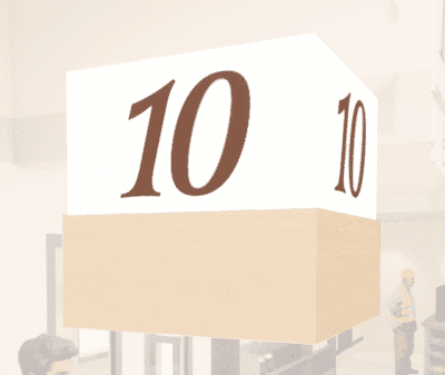 Traditional Collection's white acrylic checkstand cube for the Checkout Lane with digitally printed brown vinyl media numbers