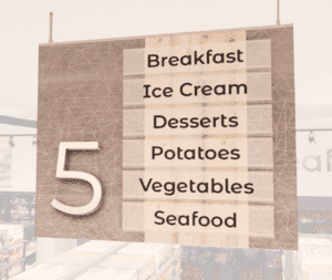 Modern Collection grocery store décor layout with aisle marker and aisle marker inserts (sold separately) highlighted.