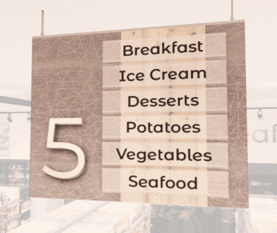 Modern Collection grocery store décor layout with aisle marker and aisle marker inserts (sold separately) highlighted.