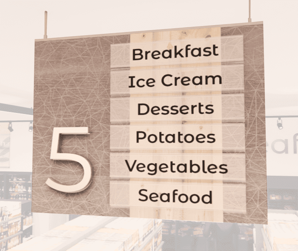 Modern Collection grocery store décor layout with aisle marker and aisle marker inserts (sold separately) highlighted.