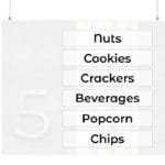 Modern Collection's acrylic aisle marker inserts with centered black text, for the Modern Aisle Marker (sold separately).