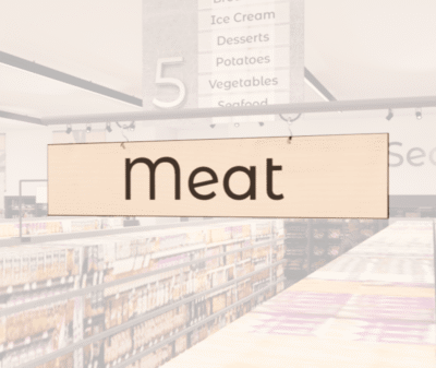 Modern Collection grocery store décor layout with aisle outrigger highlighted. Set of 44 aisle directory outrigger signs.