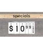 Modern collection grocery store décor promotional sign with a flip pad insert. Use to promote items sale or specialty items.