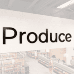 Modern Collection's Produce dept wayfinding sign that is wall mounted dimensional wood letters with metal laminate faces.