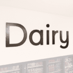 Modern collection wall copy dimensional letters for Dairy department wayfinding. Aluminum face with a finished edge