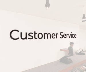 Modern collection wall copy dimensional letters for Customer Service department wayfinding. Aluminum face with finished edge