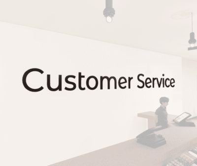 Modern collection wall copy dimensional letters for Customer Service department wayfinding. Aluminum face with finished edge