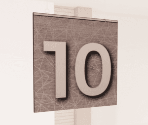 Modern Collection's double sided hanging checkstand sign with a digital printed on a vinyl-wrapped wood.