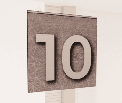 Modern Collection's double sided hanging checkstand sign with a digital printed on a vinyl-wrapped wood.