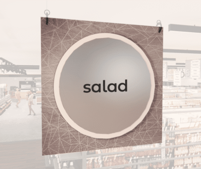 Modern Collection's singled sided large department sign with digitally printed text "salad" centered on a circular overlay