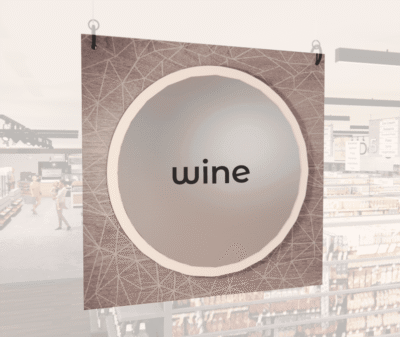Modern Collection's singled sided large department sign with digitally printed text "wine" centered on a circular overlay