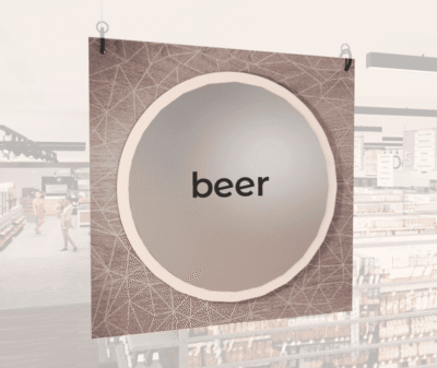 Modern Collection's singled sided large department sign with digitally printed text "beer" centered on a circular overlay