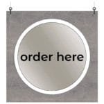 Modern Collection's single sided large department with text "order here" that is digitally printed on vinyl-wrapped wood core
