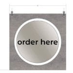 Modern Collection's single sided department with text "order here" sign that is 30" tall by 30" wide vinyl-wrapped wood core