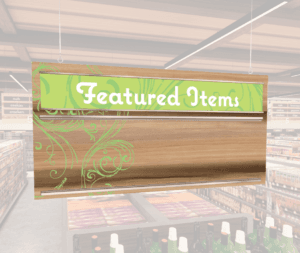Natural Collection's hanging promotional sign header and inserts or dry erase board on one side and wood grain on the back.