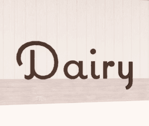 Natural collection wall copy dimensional letters for Dairy department wayfinding. Brown pained finish on face and sides.