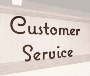 Natural collection wall copy dimensional letters for Customer Service department wayfinding. Brown painted finish.