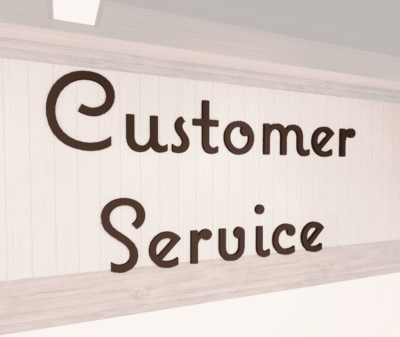 Natural collection wall copy dimensional letters for Customer Service department wayfinding. Brown painted finish.