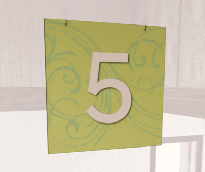 Natural Collection's double sided aisle hanging sign with a digitally printed customizable number to create a unique layout.