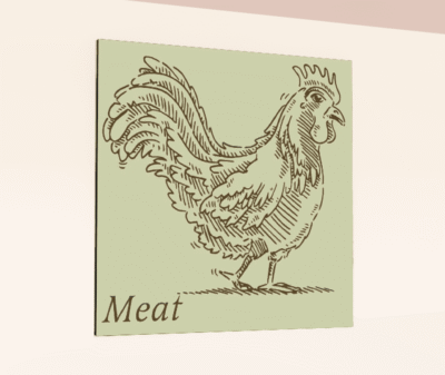 Traditional Collection's wayfinding department sign for the "Meat," that is digitally printed on vinyl-wrapped wood core.