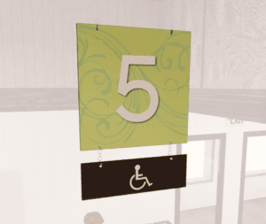 Natural Collection's double-sided hanging sign for ADA Accessible Lane with customizable numbers for your unique layout.