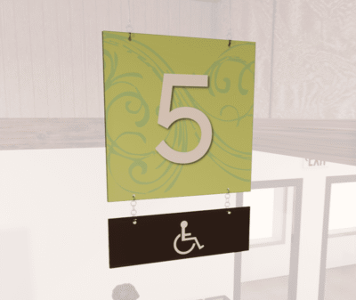Natural Collection's double-sided hanging sign for ADA Accessible Lane with customizable numbers for your unique layout.