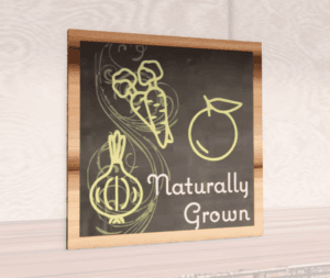 Natural Collection's 31.5 inch square wall-mounted graphic with text "Naturally Grown" for Produce Department Wayfinding.