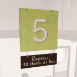 Natural Collection's double sided hanging checkstand sign with customizable number to fit your uiqu store layout and décor.