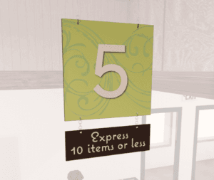 Natural Collection's double sided hanging checkstand sign with customizable number to fit your uiqu store layout and décor.