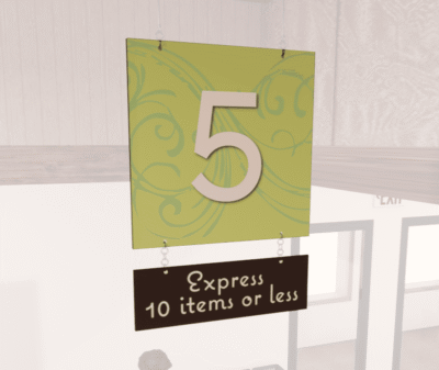 Natural Collection's double sided hanging checkstand sign with customizable number to fit your uiqu store layout and décor.