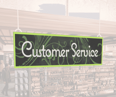 Natural Collection's large 9" tall by 36" wide hanging department sign with text "Customer Service" for department wayfinding.