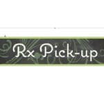 Natural Collection's large 9" tall by 36" wide hanging department sign with text "Rx Pick-up" for Pharmacy Dept Wayfinding.