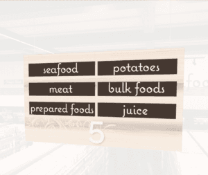 Natural Collection's aisle marker customizable kit of 12 inserts. Text of your chioce is digitally printed on styrene.