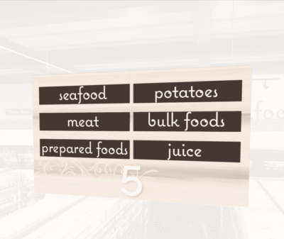 Natural Collection's aisle marker customizable kit of 12 inserts. Text of your chioce is digitally printed on styrene.