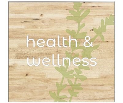 Modern Collection's wall graphic sign with the text "health & wellness" in dimensional copy for Pharmacy Department wayfinding.