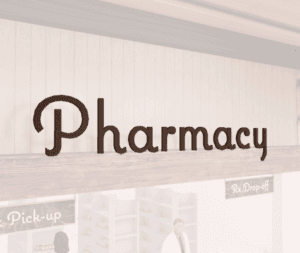 Natural Collection's Pharmacy dept. wayfinding sign large wall copy dimensional letters measuring about 29" tall by 127" wide.