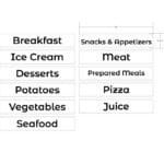 Modern Collection's aisle marker inserts for "Frozen," food dept, the kit of 24 inserts are 4.5" tall by 23" wide.