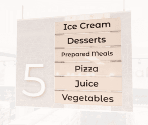 Modern Collection's aisle marker inserts for "Frozen," food dept. There is a kit with 24 aisle markers, aisle marker sold sep