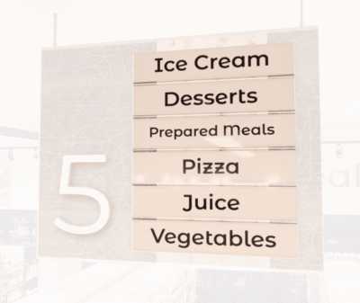 Modern Collection's aisle marker inserts for "Frozen," food dept. There is a kit with 24 aisle markers, aisle marker sold sep