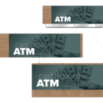 Convenience store sign for the ATM area of a gas station of a convenience store. Three variations of the sign are shown as designed by Shop2It Retail.
