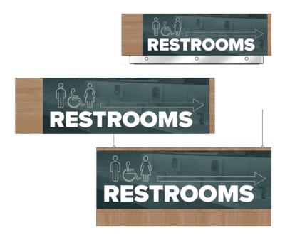 Combined image of the three versions of the Shop2It Retail Contemporary Collection's Restroom convenience store sign.