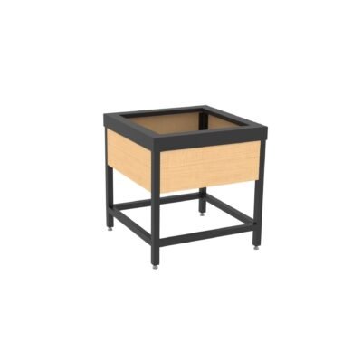 Laney Collection's Wood Dump Bin with an open base. Shown in the blonde maple finish collection.