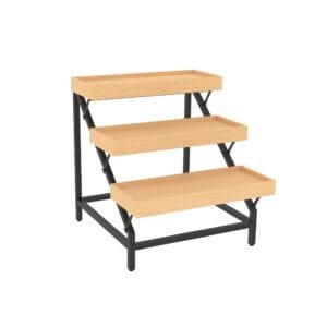 Three tiered bakery display from Shop2It Retail's Laney Collection. Shown here in the blonde maple finish option.