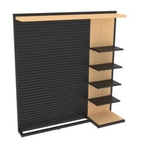 Wide retail display from Shop2It Retail's Laney Collection. Shown here in the blonde maple finish option.